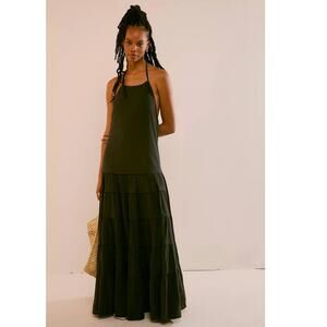 New FREE PEOPLE Somewhere Sunny Drop-Waist Boho Maxi Dress $118 X-SMALL Black